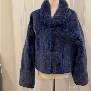 Elegant Blue Teddy Fox Fur Jacket.